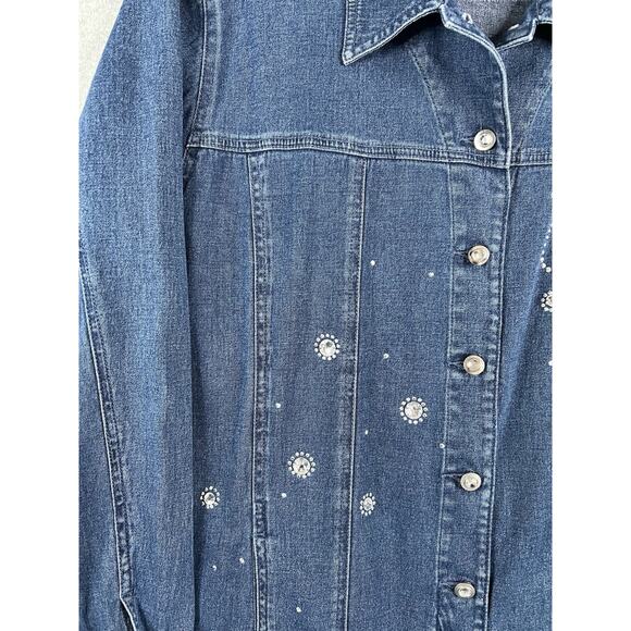 Quacker Factory Womens XL Denim Jacket Rhinestone Pearl Butterfly Embellished - Picture 5 of 16